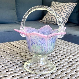 Beautiful Vintage Murano Art Glass Style Candy Dish Bowl Basket