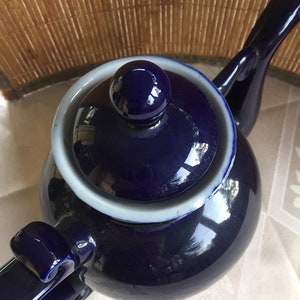 Vintage Porcelain Teapot Coffee Pot Dark Blue Cobalt 24K Gold Novgorod 1974 Russia USSR Hand Painted LS7 image 3