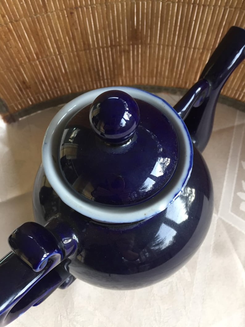 Vintage Porcelain Teapot Coffee Pot Dark Blue Cobalt 24K Gold Novgorod 1974 Russia USSR Hand Painted LS7 image 3