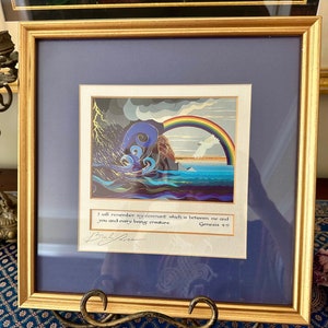 Bracha Lavee Brym “Genesis 9:15” Print Framed Signed Matted Hebrew Print Jewish Polish Artist Judaica