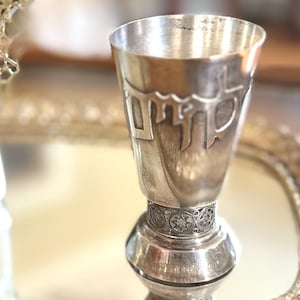 Vintage Versilberte Kiddusch Tasse: Hebräischer Wein Segen, Jejuda Geschenk