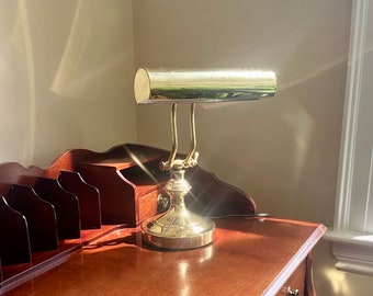 Vintage Brass Double Hinged Adjustable Banker’s Lamp Desk Piano Lamp