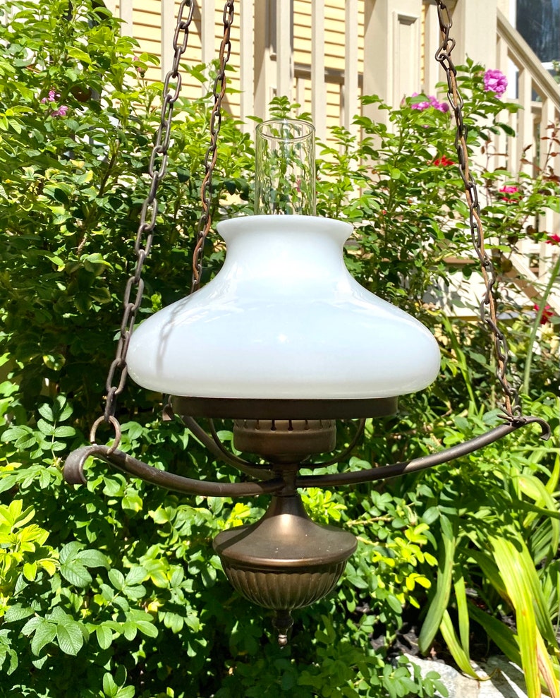 Early American Ceiling Light Fixture Pendant Brass and Milk Etsy