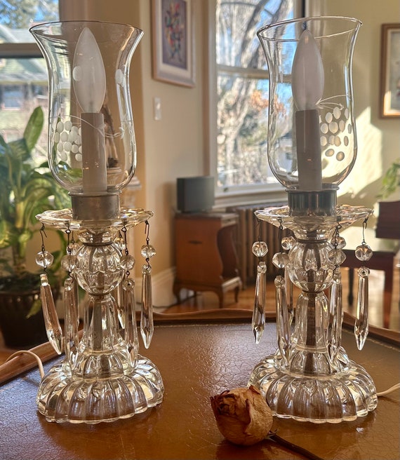 Pair of Mid Century Electric Hurricane Lamps Mantel Candelabras