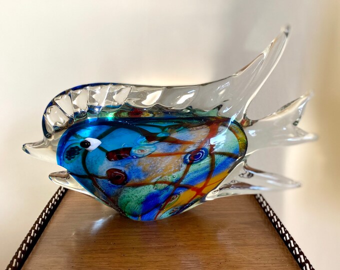 Vintage Art Glass Hand Blown Fish Sculpture Murano Style Etsy