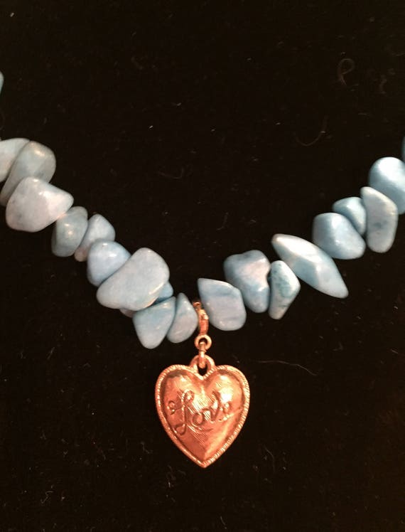 26" Genuine Turquoise Necklace With Gold Heart Pe… - image 5