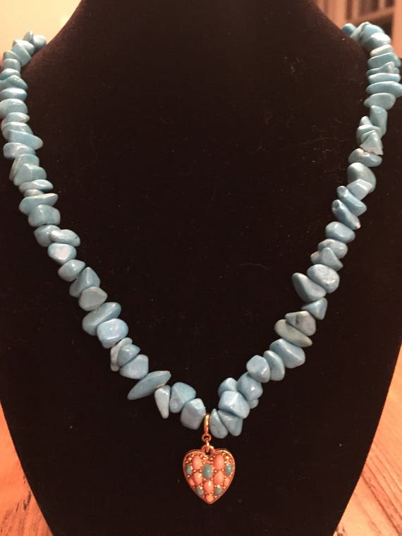26" Genuine Turquoise Necklace With Gold Heart Pe… - image 7