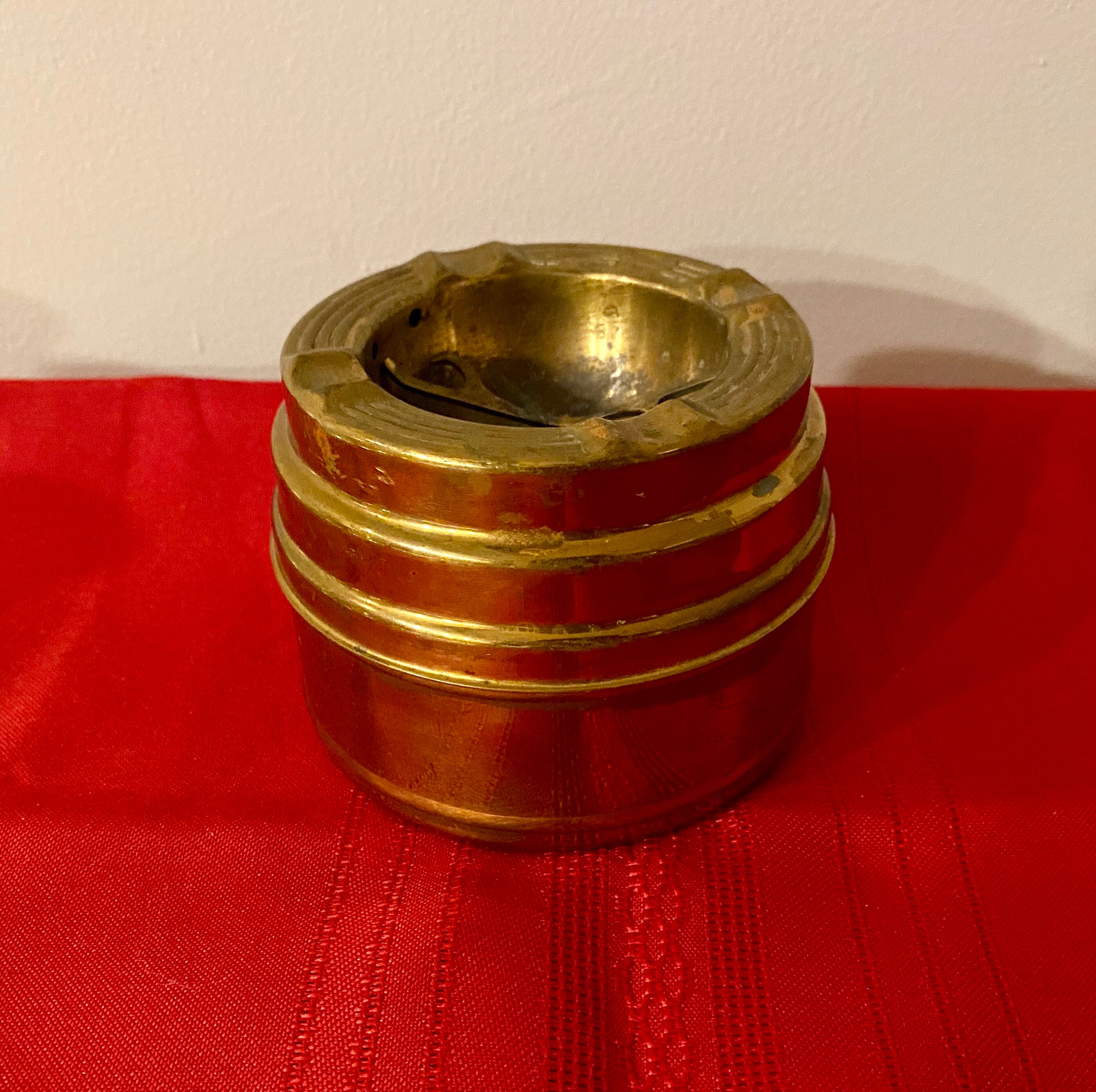 Midcentury Brass And Wood Ashtray And Cigarette Holder Caddy JA13
