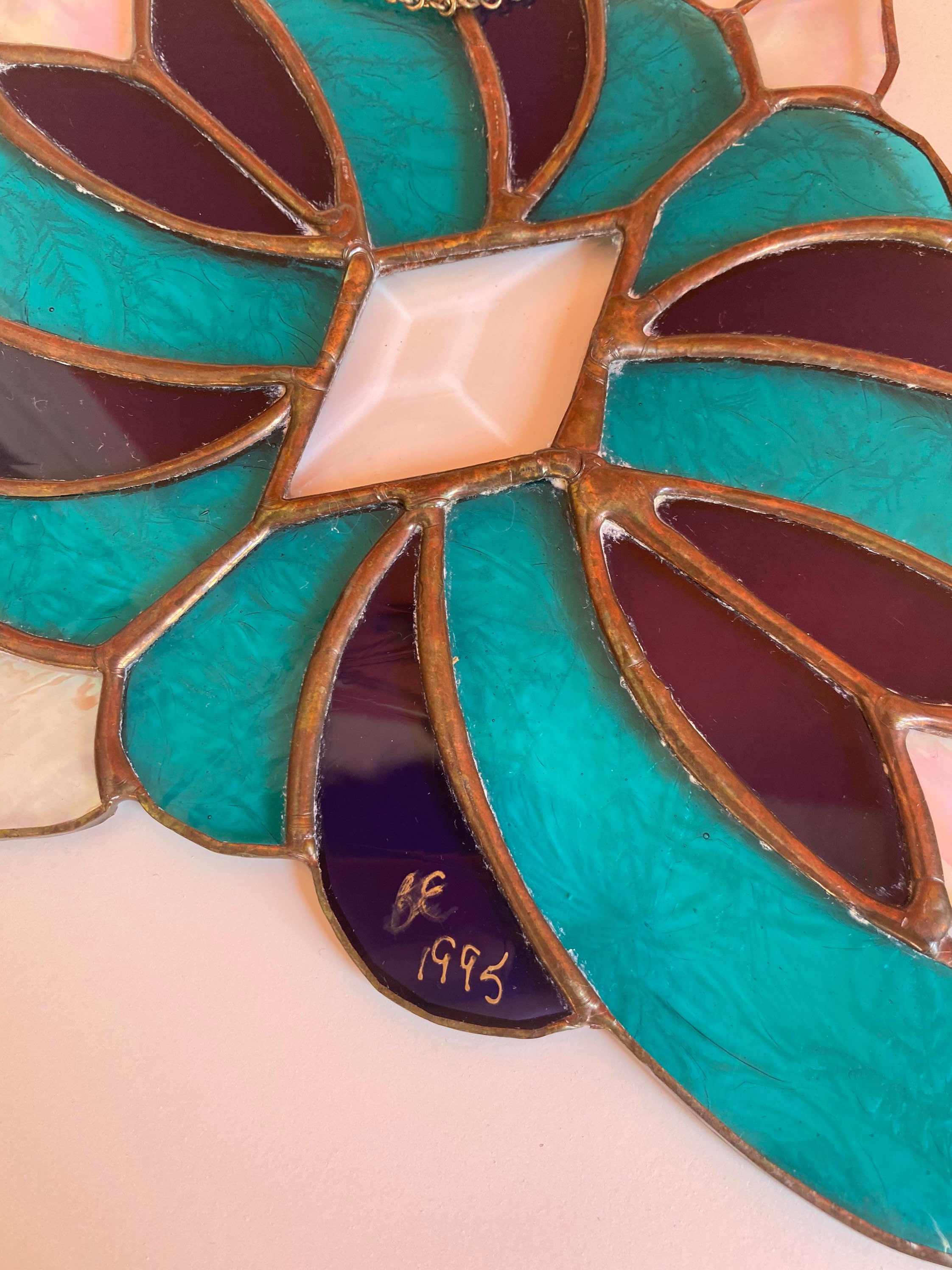 Vintage Stained Glass Wall Hanging Panel Blue Turquoise and Etsy