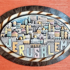 Oval Jerusalem Cityscape Ceramic Relief Made Of Holy City Clay Israel Jerusalem Ceramic Wall Plaque Large Jewish Wall Decor Vintage 12”