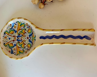 Reposacucharas Meridiana Ceramiche, pintado a mano en Italia, Raffaellesco, dragón, cerámica vintage.