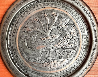 Beautiful Round Copper and Silver Tray Platter Charger Salver Wall