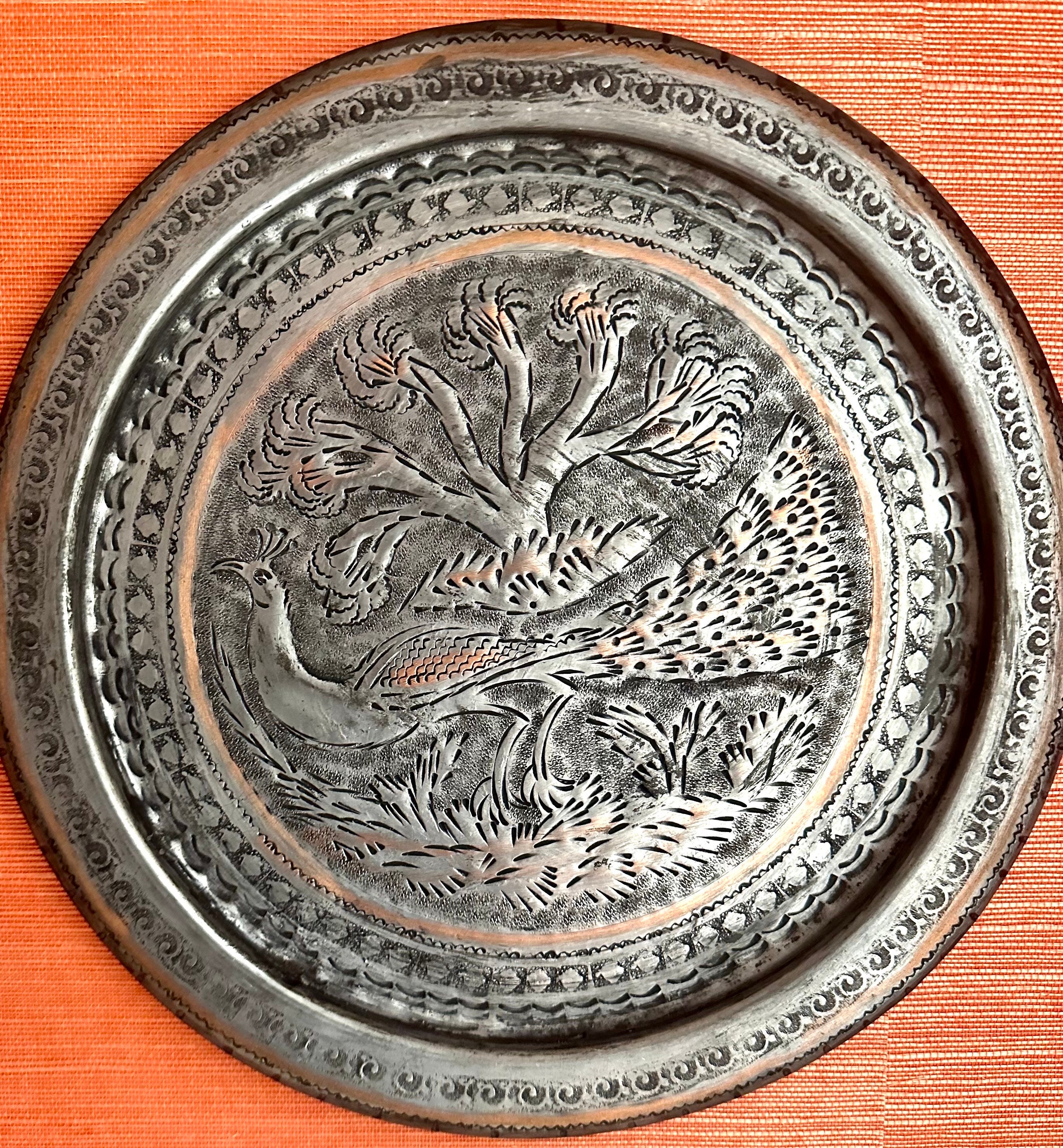 Beautiful Round Copper and Silver Tray Platter Charger Salver Wall