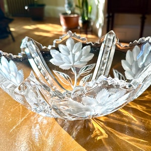 Antique Large Libbey Hand Cut Crystal Oval Bowl American Brilliant Cut Mint Condition Signed Rare Collectible 11 1/2” Circa 1920 Centerpiece