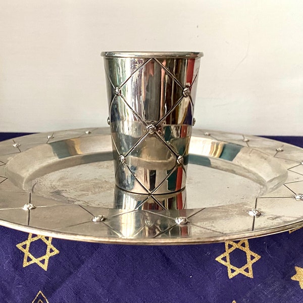 Karshi Kiddush Cup With Plate Hebrew Vintage Wine Kiddush Cup Sabbath Judaica Gift