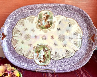 Bandeja de tocador antigua de porcelana austriaca MZ: estilo real de Viena, década de 1890 (48 x 33 cm)