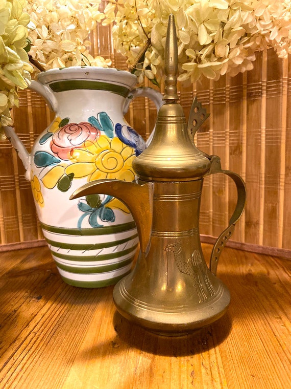Etched Brass Dallah Coffee Pot: Vintage Saudi Arabian Pitcher - Etsy