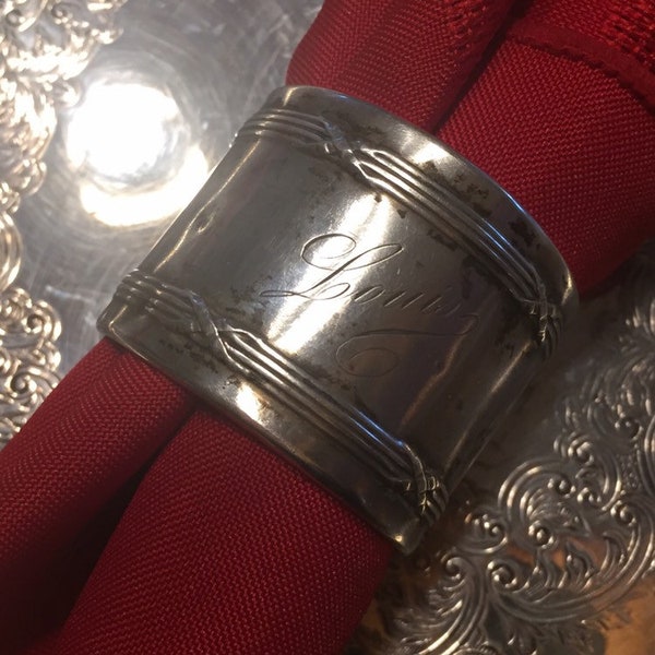Antique Art Deco 800 Silver Napkin Ring Germany "Louis"