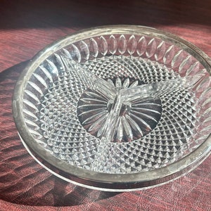 English Divided Crystal Serving Platter 8 3/4” Silver Rim