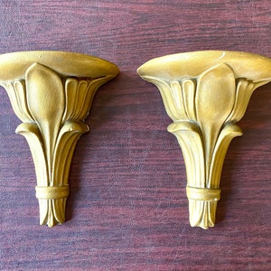 A Pair Of Golden Plaster Vintage Shelves Sconces Victorian Classic