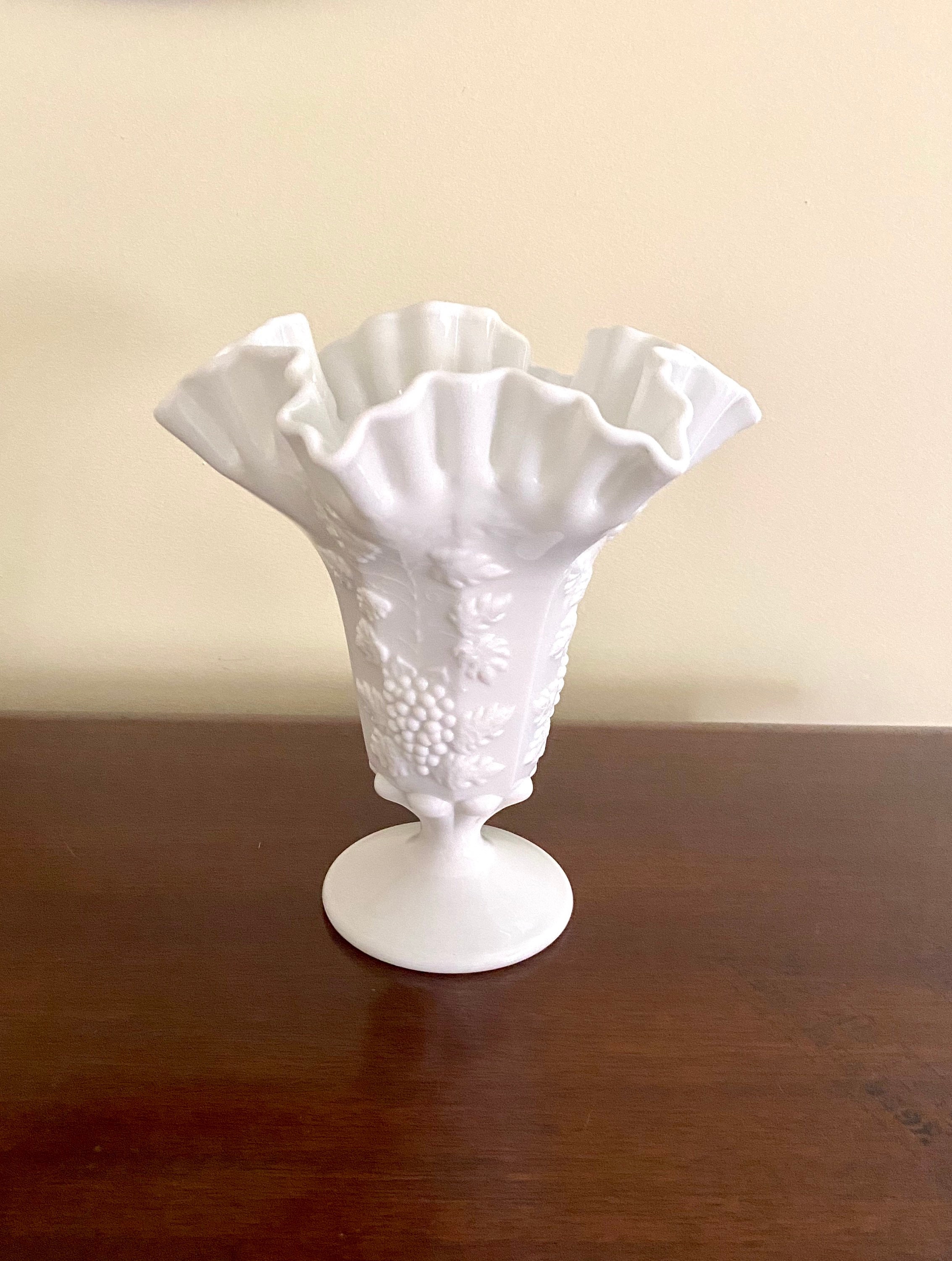 Westmoreland Paneled Grape Milk Glass Tall Pedestal Vase Collectibles