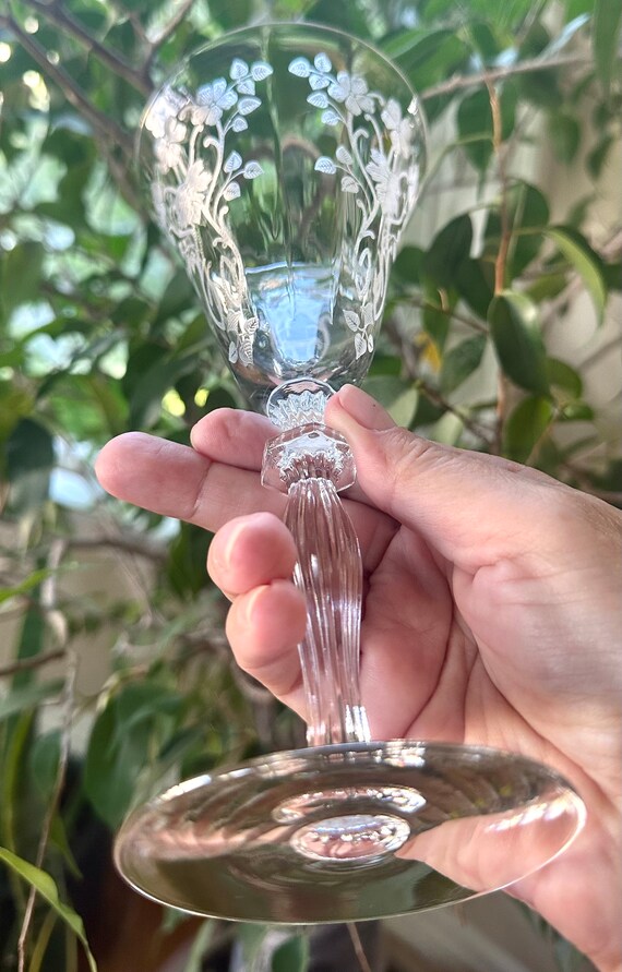 A Set of 4 Hand Blown Acid Etched Wine Glasses or Water