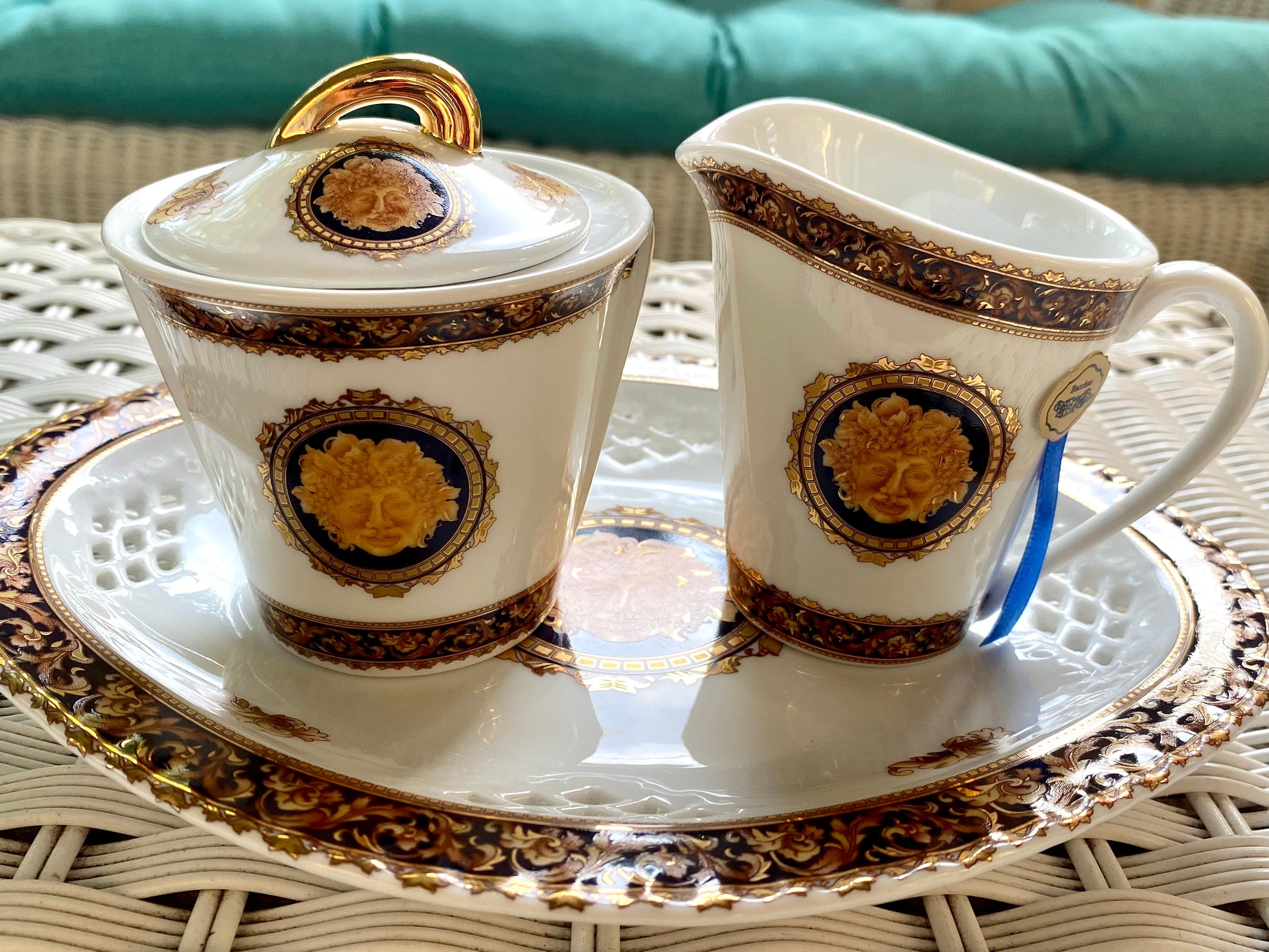T. Limoges France Bacchus Lidded Sugar Bowl, a Creamer and Oval