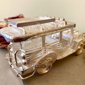 Retro Filigree Touring Car Truck Bus Model Figurine Sterling Silver Car Model 1960s Collectible Marked 925
