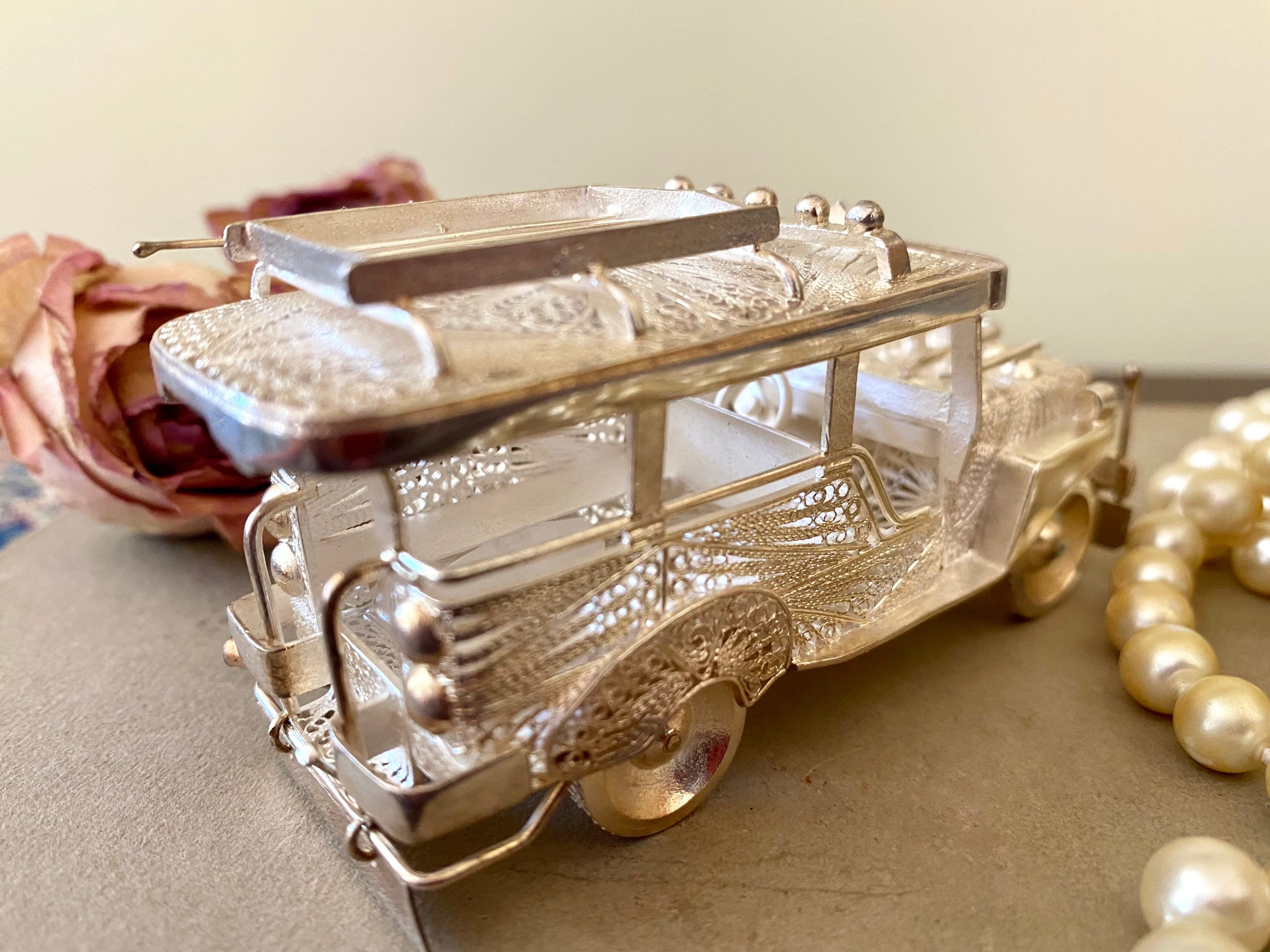 Retro Filigree Touring Car Truck Bus Model Figurine Sterling