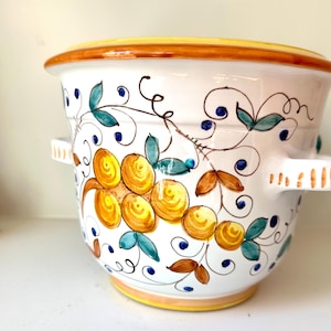Vintage Deruta Ceramic Ice Bucket: Hand-Painted Italian Bottle Holder, Signed