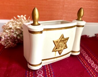 Vintage Ceramic Napkin Holder Utensils Holder Torah Scroll Design Perfect For Shabbat Dinner Jewish Home Decor Judaica