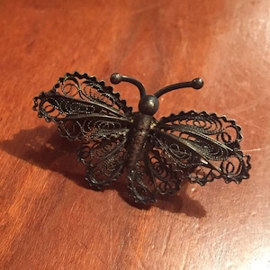 Antique Victorian Cannetille Filigree Sterling Silver Butterfly Brooch Pin