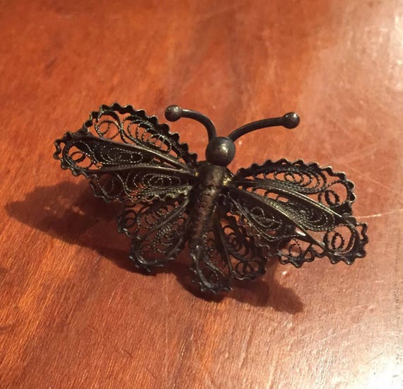Broche Papillon Vintage En Argent - Ancienne - Occasion Bon état Général