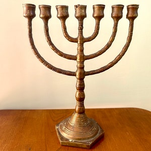 Heavy Antique Solid Brass Seven Branches Menorah From Netherlands Footed