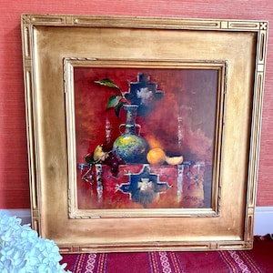 Robert Barra Original Still Life Oil Painting Professionally Framed Golden Wooden Frame Signed