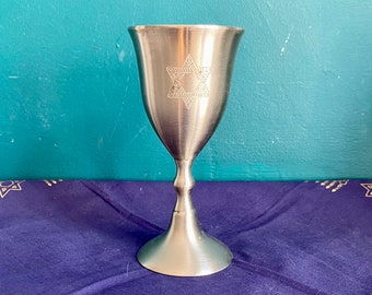 Lovely Pewter Goblet Vintage Wine Kiddush Cup Sabbath Judaica 1980s Magen David