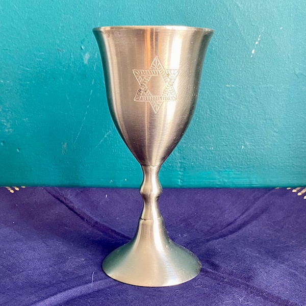 Lovely Pewter Goblet Vintage Wine Kiddush Cup Sabbath Judaica 1980s Magen David