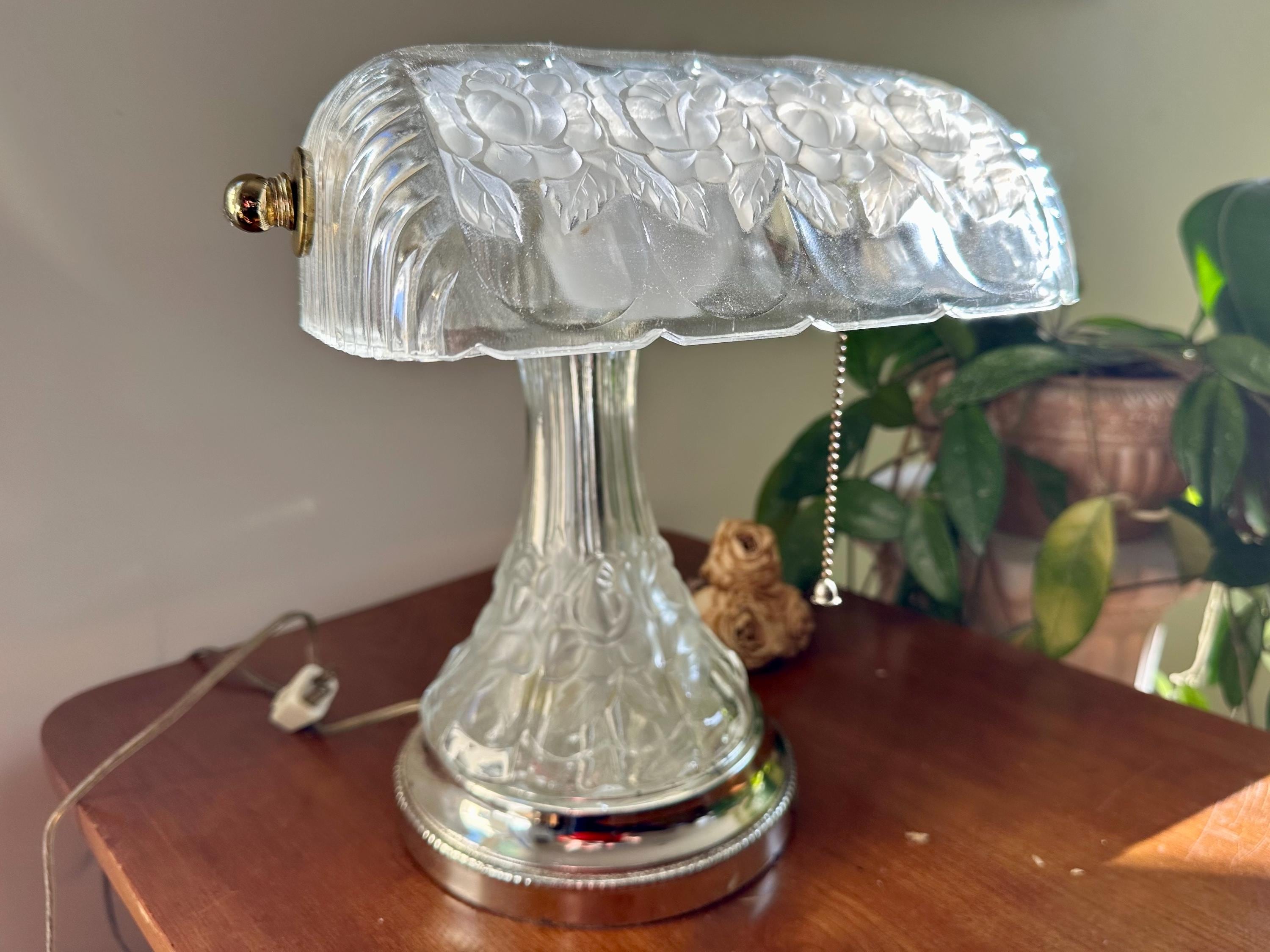 Glas & Kristallarmatur (GK) 社 デスクライト 60s Vintage Anna Hutte Bleikristall Banker's Desk Lamp Lead Crystal