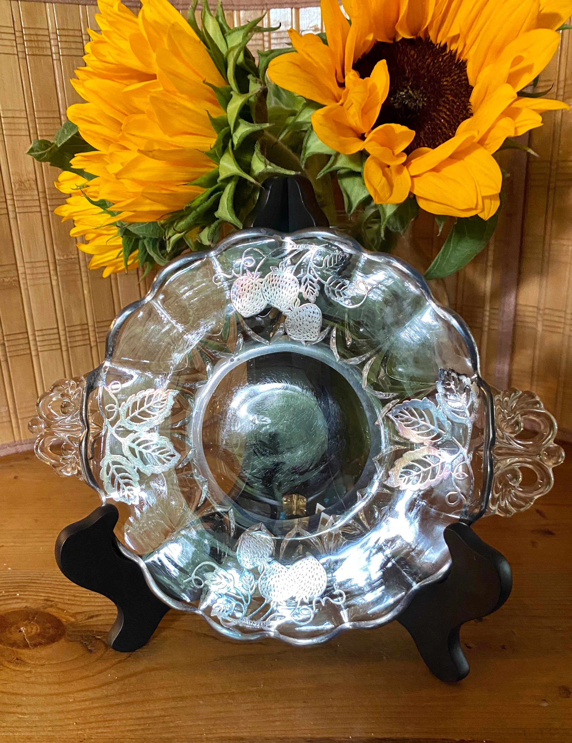 Vintage Glass Platter Strawberry Plate With Handles Candy Dish