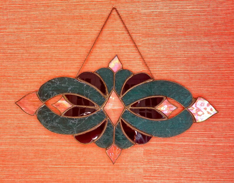 Vintage Stained Glass Wall Hanging Panel Blue Turquoise and Etsy