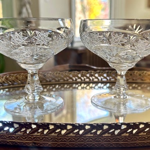 A Pair Of Bohemian Crystal Champagne Sherbet Glasses Cocktail Glasses  Exquisite Martini Vintage