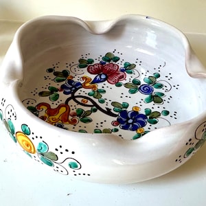 Vintage Deruta Italian Hand Painted Floral Ceramic Bowl Ashtray Round Centerpiece Signed Numbered