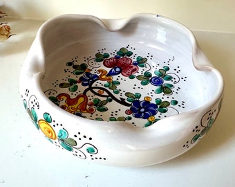 Vintage Deruta Italian Hand Painted Floral Ceramic Bowl Ashtray Round Centerpiece Signed Numbered