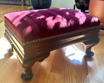 Antique Marmer Brothers Foot Stool All Original 1930s Footstool Mahogany And Velvet Ottoman Worn