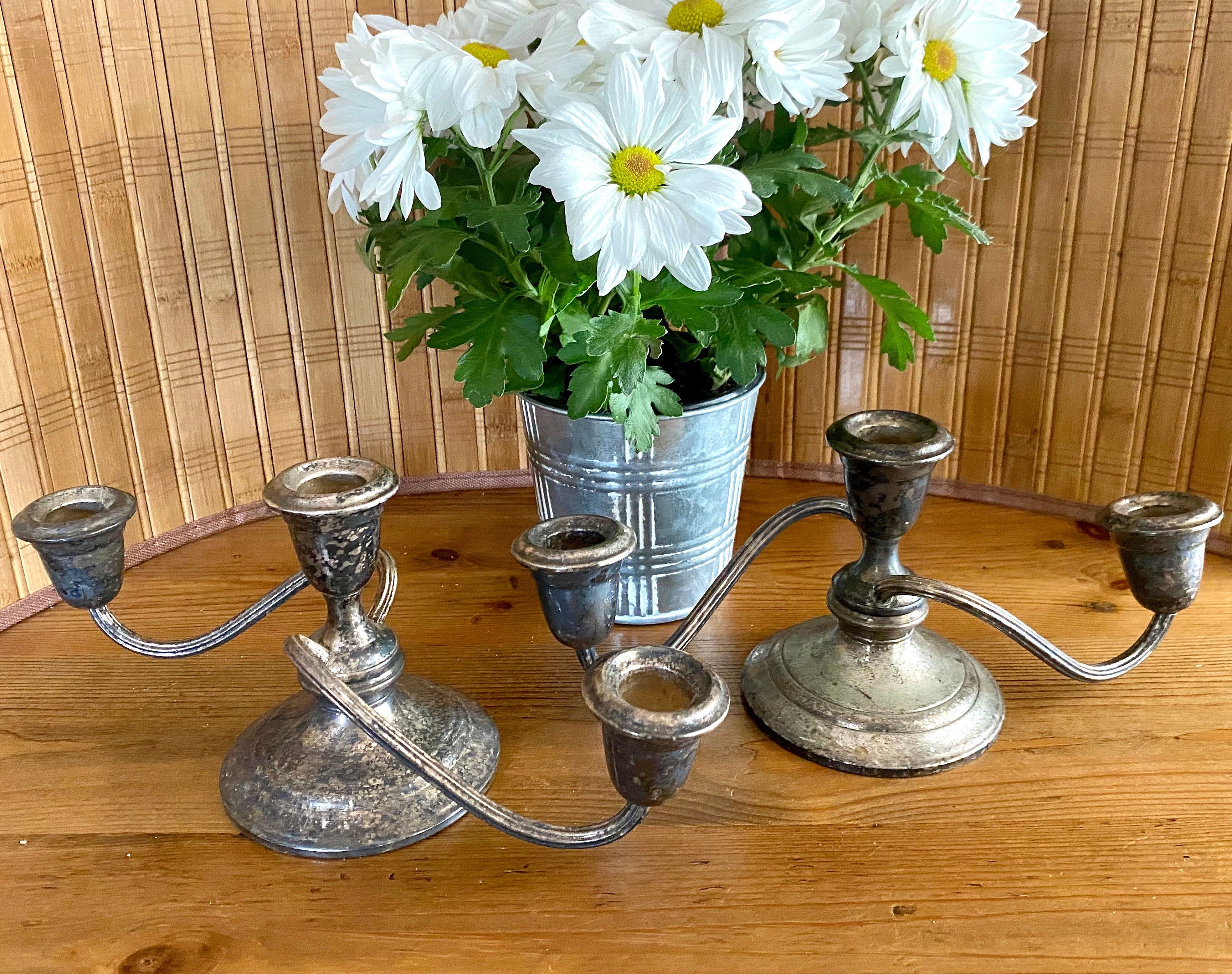 Pair of Triple Colonial 2 Part Candelabras Vintage Gorham Newport