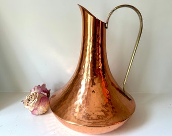 Vintage Hammered Copper Jug Pitcher With Brass Handle Made in Italy