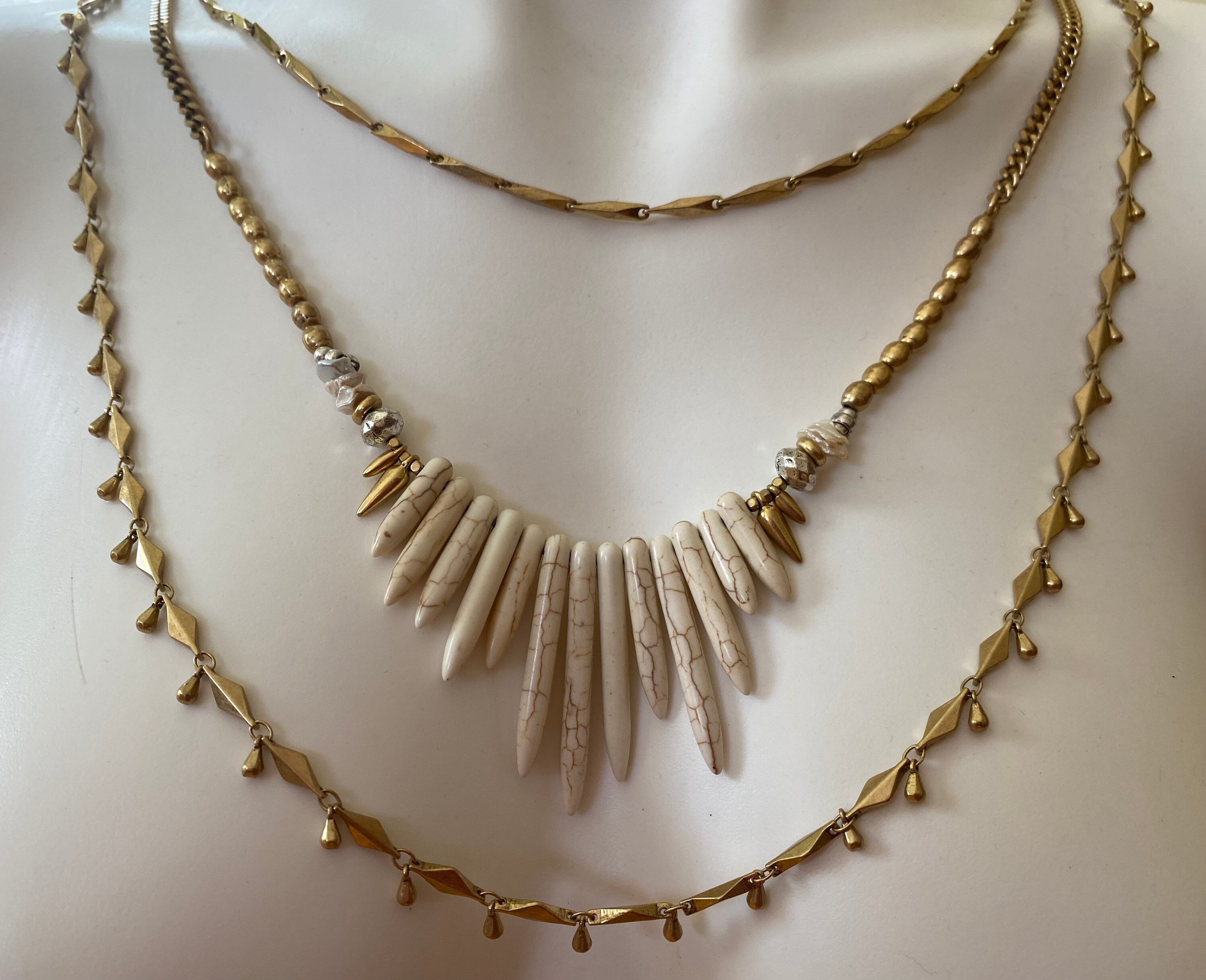 Stella Dot Statement Triple Strand Gold Tone and Corals Necklace