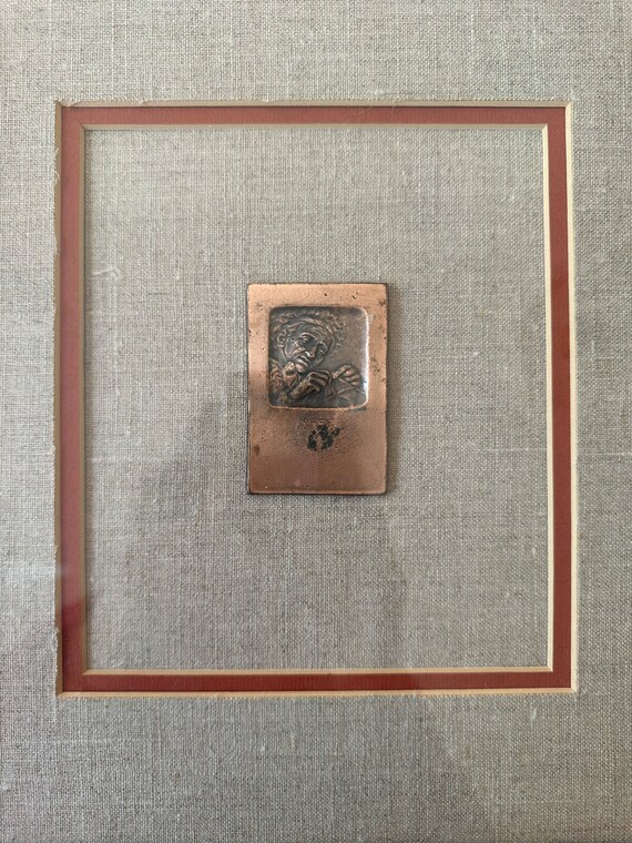 1920 Copper Relief Savta Grandma by Boris Schatz Framed Art Plaque