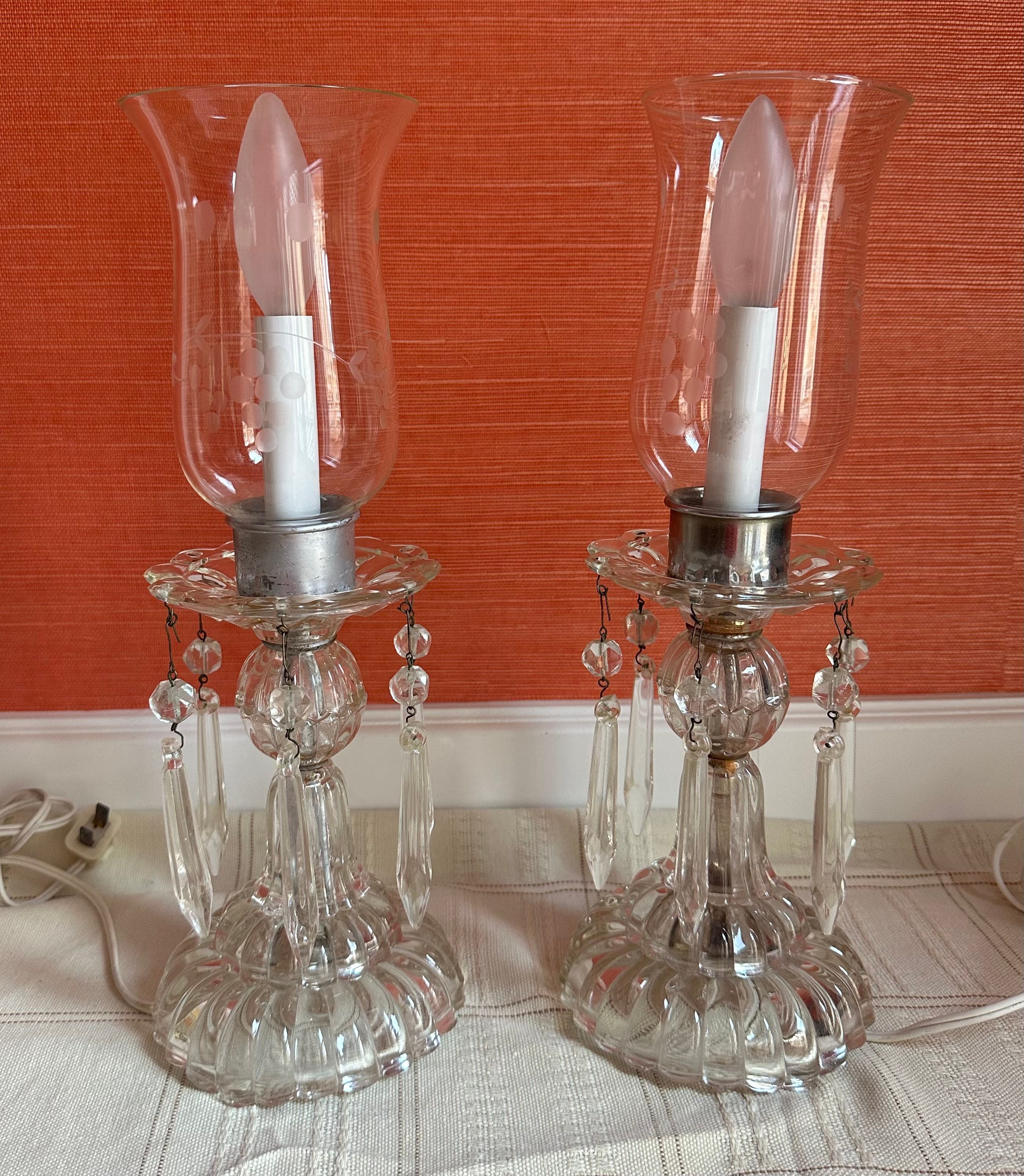 Vintage hurricane lamps with cheap prisms