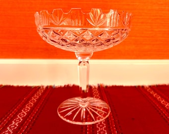 Vintage Tyrone Irish Crystal Bowl With Cut Starburst Rays, Fan